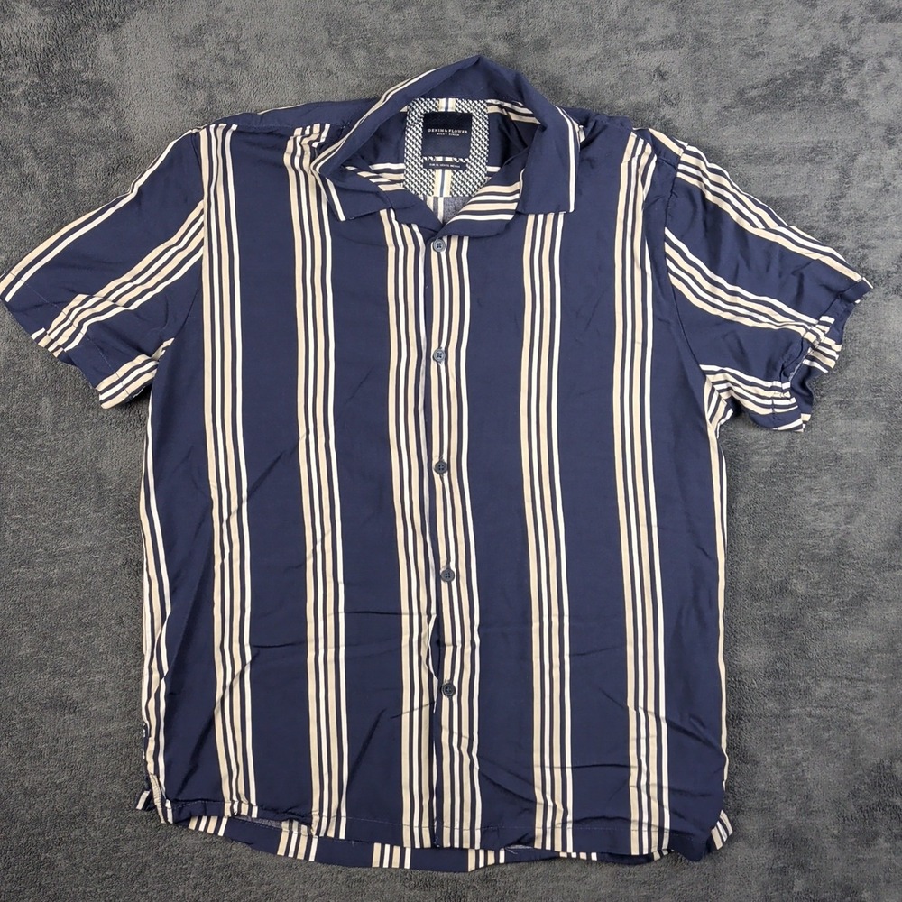Denim & Flower Ricky Singh Blue Striped Short Sleeve Button Down Shirt XL